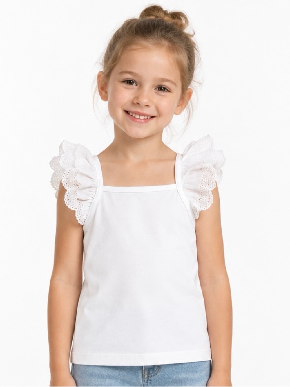 Edgehill Collection White Eyelet Ruffle Cotton Top Size 6